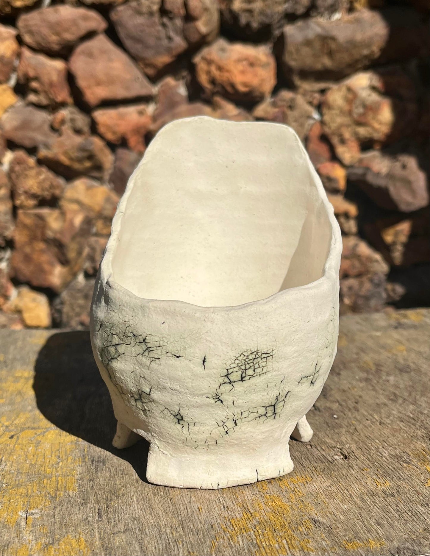Copper carbonate stained pot