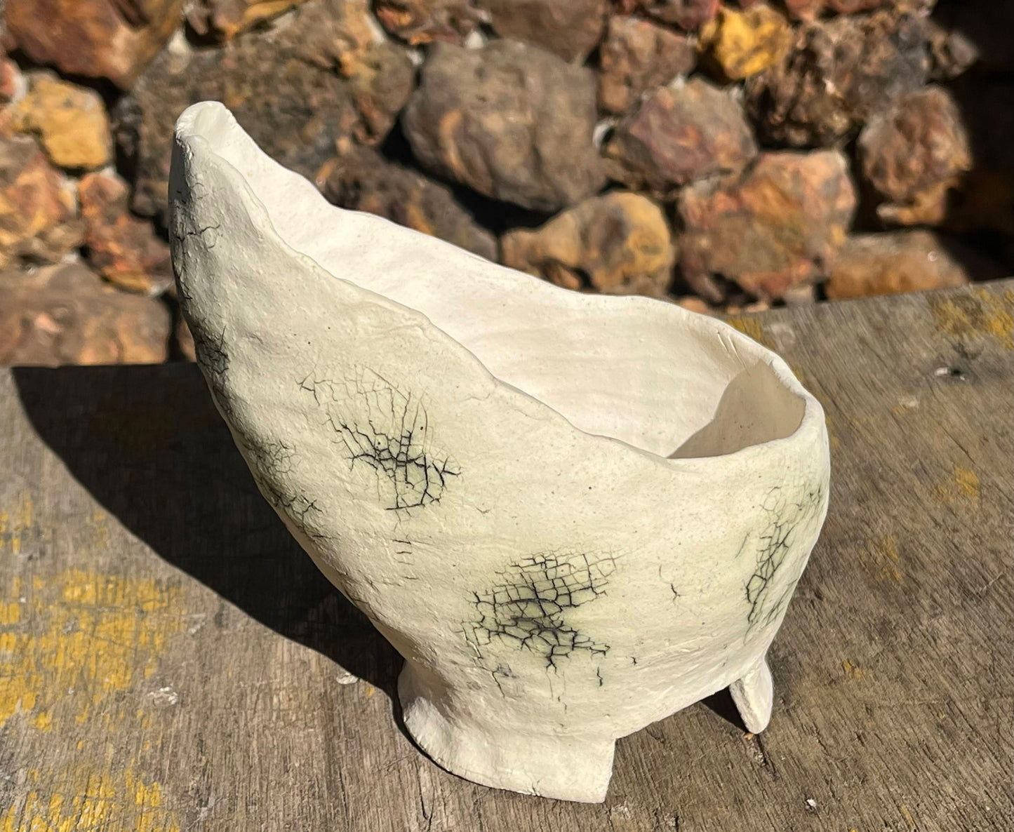 Copper carbonate stained pot
