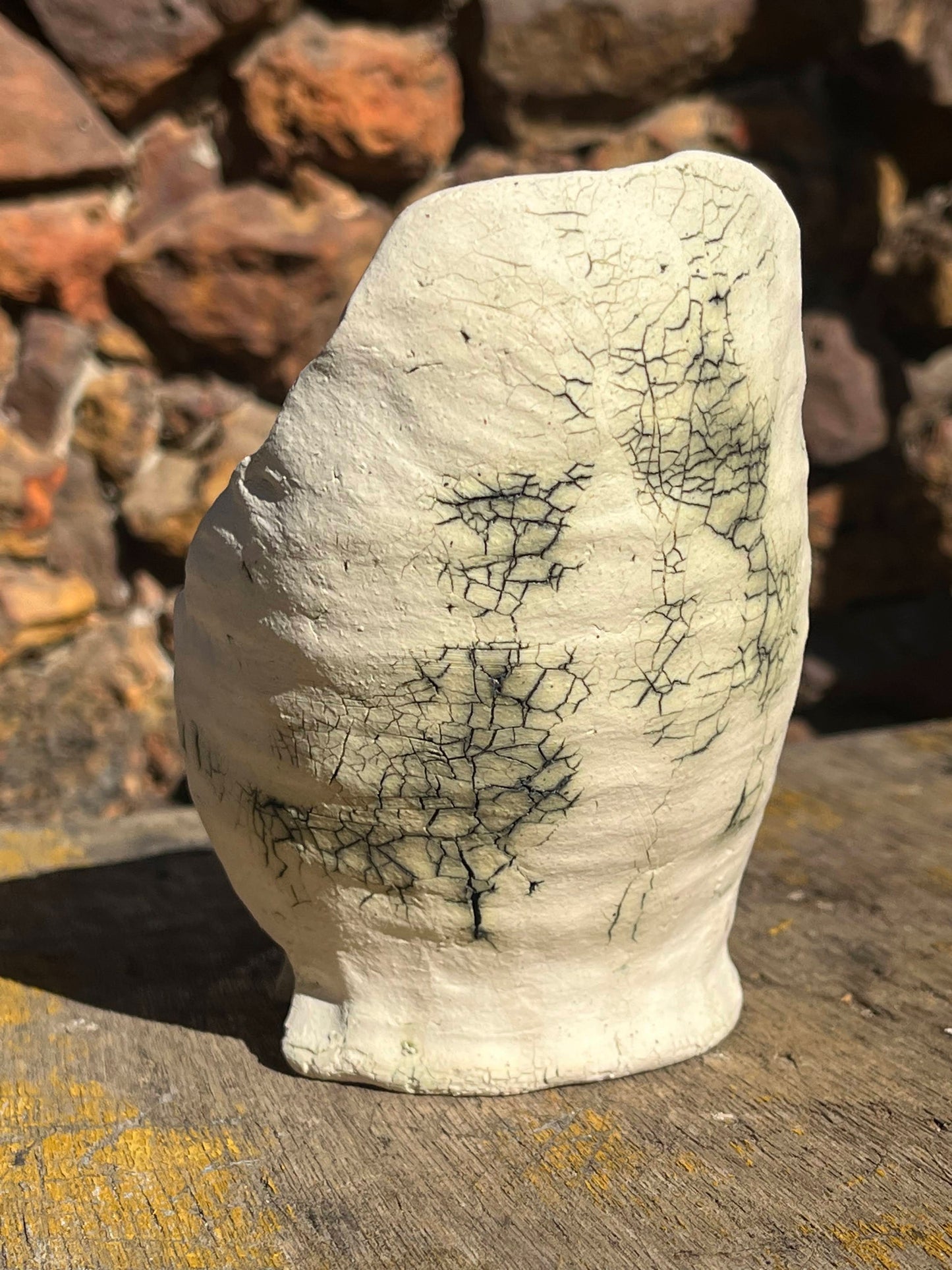 Copper carbonate stained pot