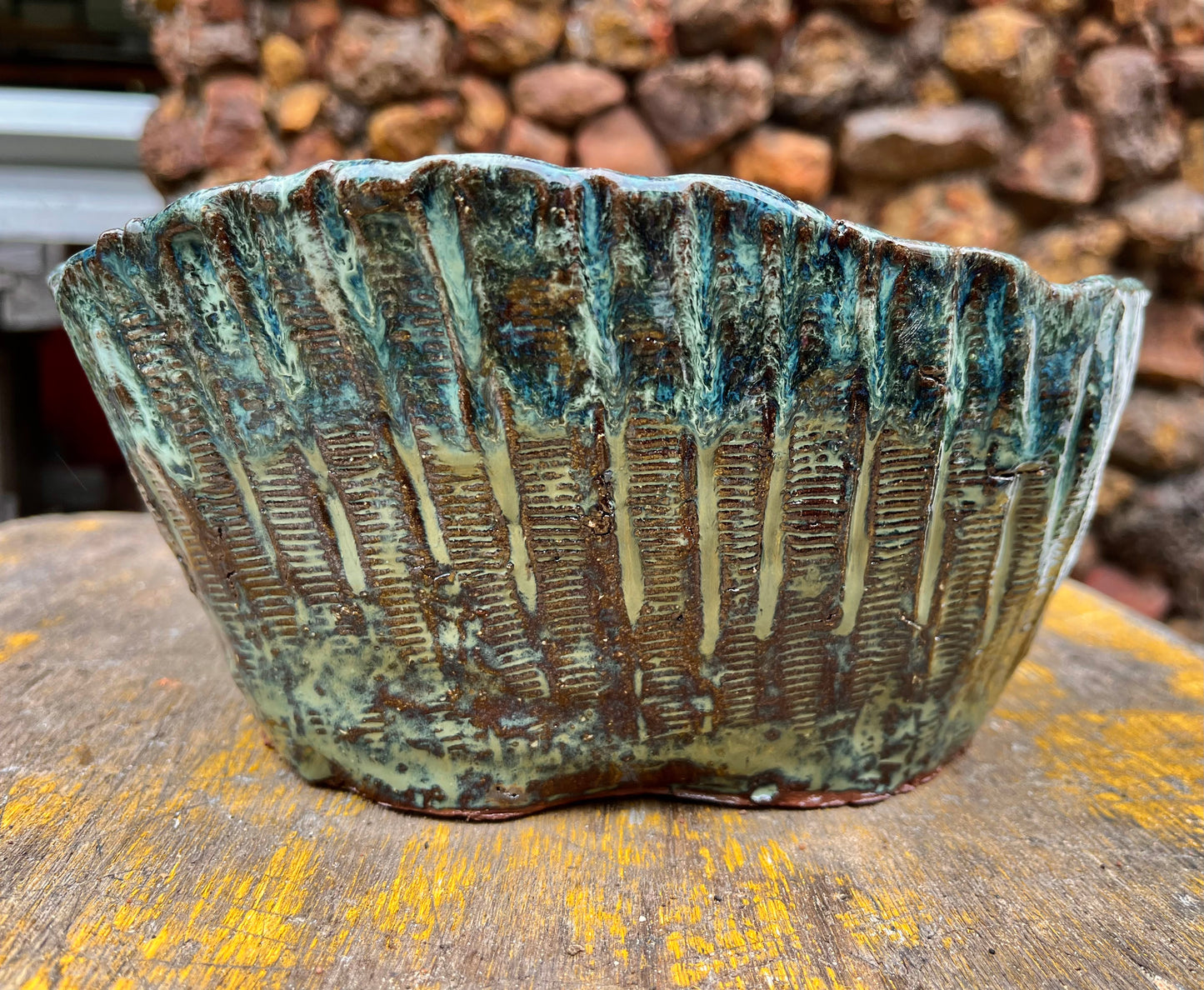 Textured green jewel pot