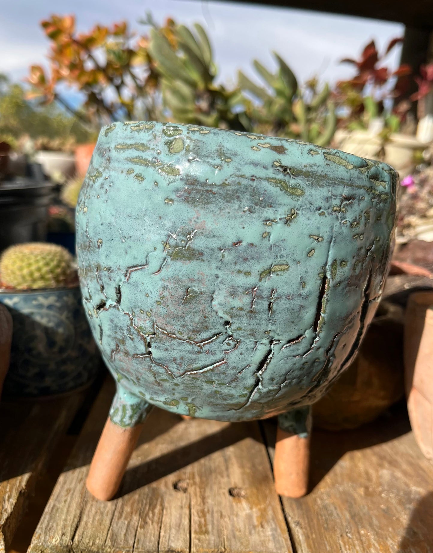 Oceanic blue-green cracked pot